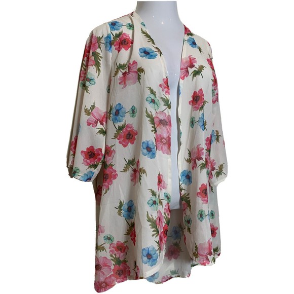 New Pink Milly Floral Duster Open Front Floral 3/4 Sleeve Cover Up Swimwear M - Picture 5 of 14